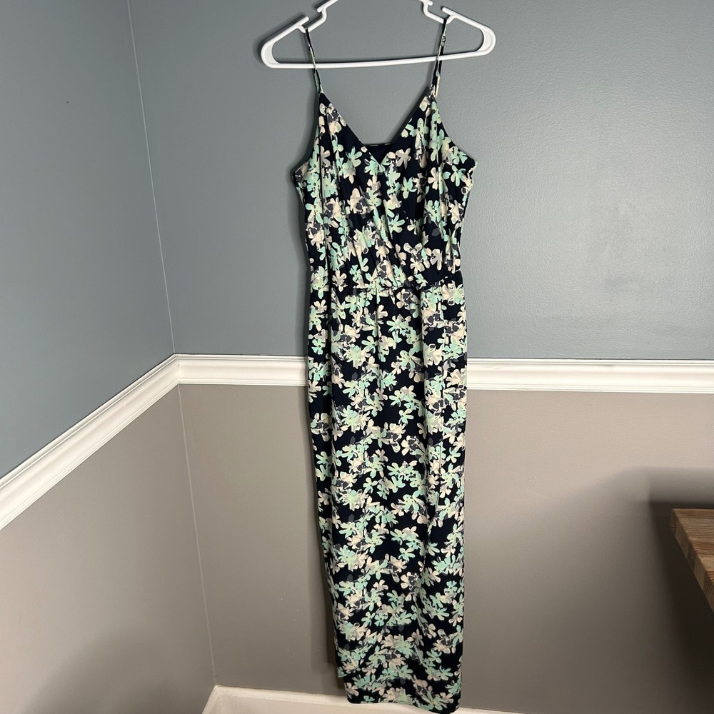 Banana republic long blue Floral Print Sleeveless Maxi Dress‎ faux wrap low cut